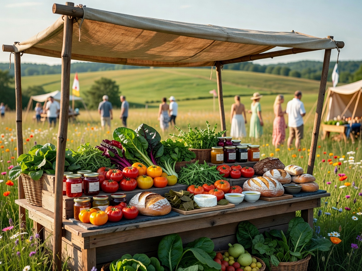 Beautifully presented seasonal organic food stall at a green field meadow festival