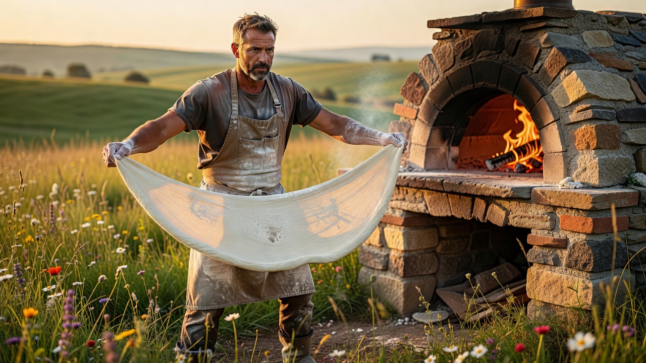Wildflour Meadow Woodfired Pizza chef stretching artisan dough outdoors